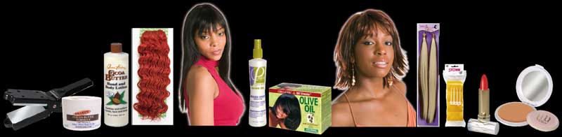 Wigs, Halfwigs, Weavings, Braids, Relaxer, Hair care, Skin care, Make-up